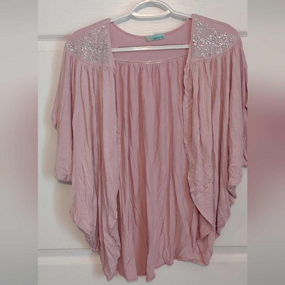 Queen Esther Dusty Rose Pink Cardigan/Shrug with Rhinestone look details